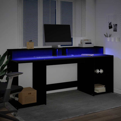 Scrivania con Luci LED Nera 200x55x91 cm in Truciolato | homemem39