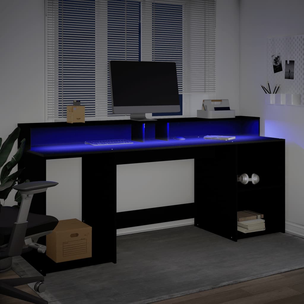 Scrivania con Luci LED Nera 200x55x91 cm in Truciolato - homemem39
