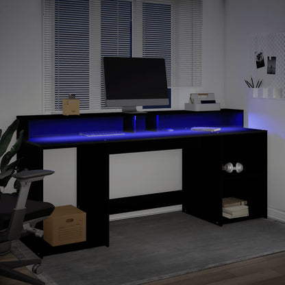 Scrivania con Luci LED Nera 200x55x91 cm in Truciolato - homemem39