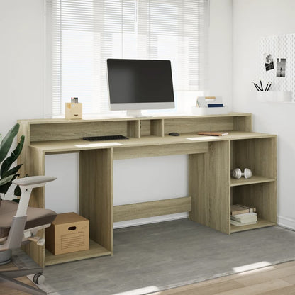 Scrivania con Luci LED Rovere Sonoma 200x55x91cm in Truciolato | homemem39