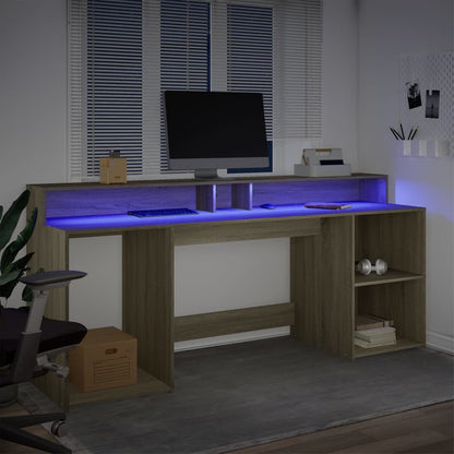 Scrivania con Luci LED Rovere Sonoma 200x55x91cm in Truciolato | homemem39