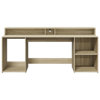 Scrivania con Luci LED Rovere Sonoma 200x55x91cm in Truciolato
