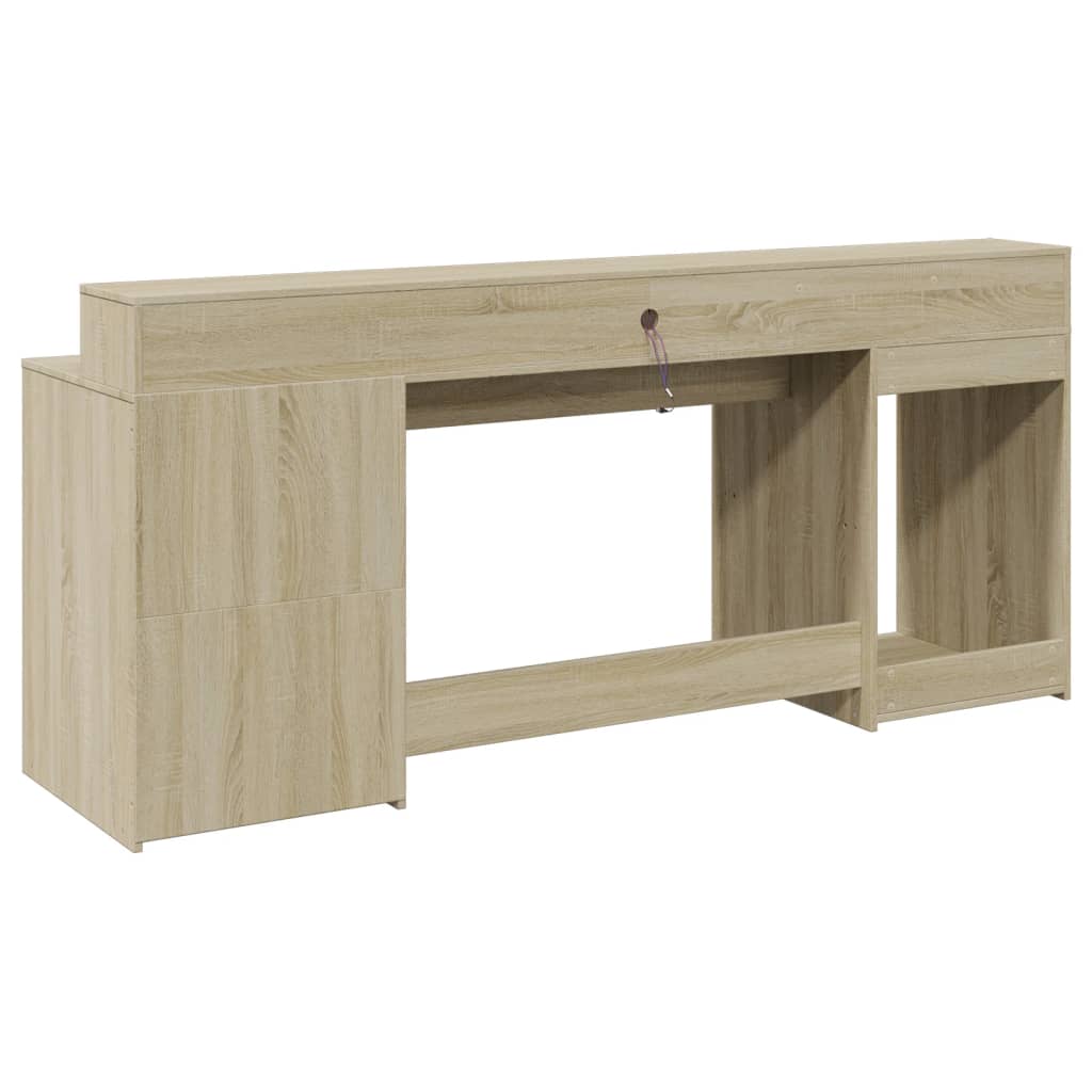 Scrivania con Luci LED Rovere Sonoma 200x55x91cm in Truciolato | homemem39