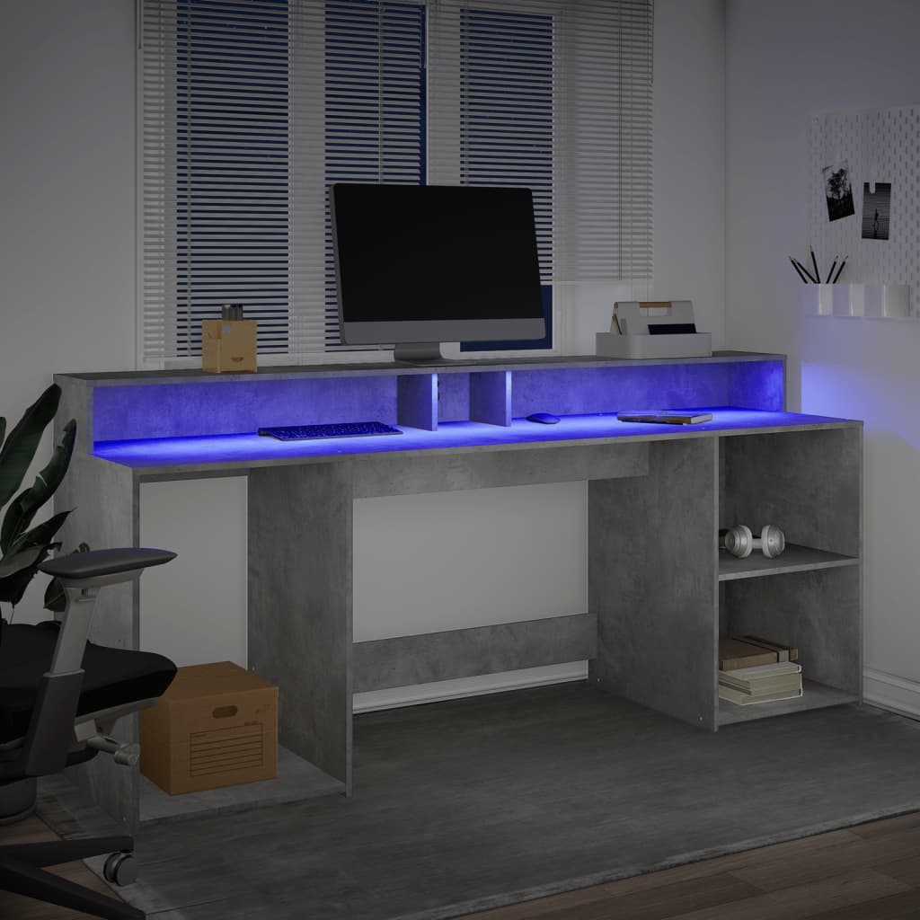 Scrivania con Luci LED Grigio Cemento 200x55x91 cm Truciolato - homemem39