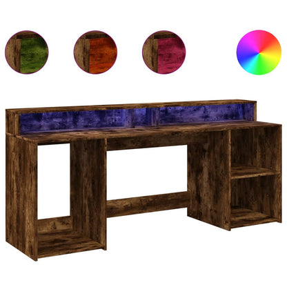 Scrivania con Luci LED Rovere Fumo 200x55x91 cm in Truciolato | homemem39