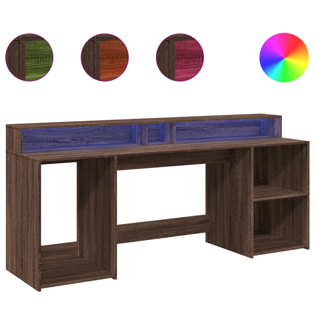 Scrivania con Luci LED Marrone Rovere 200x55x91 cm Truciolato | homemem39