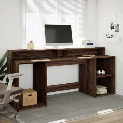 Scrivania con Luci LED Marrone Rovere 200x55x91 cm Truciolato | homemem39