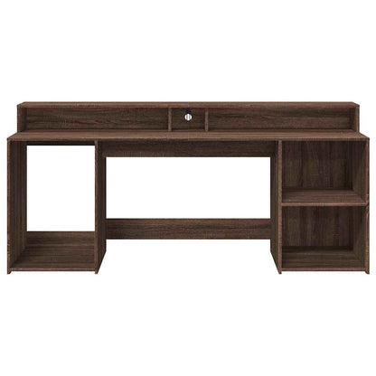 Scrivania con Luci LED Marrone Rovere 200x55x91 cm Truciolato