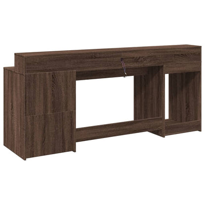 Scrivania con Luci LED Marrone Rovere 200x55x91 cm Truciolato