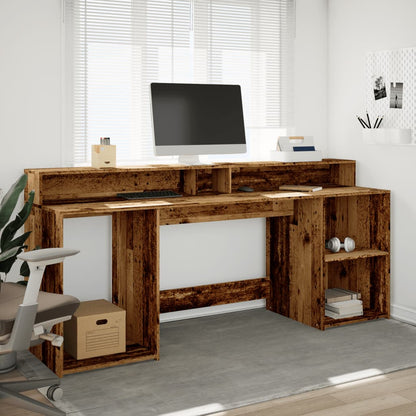 Scrivania con Luci LED Legno Antico 200x55x91 cm in Truciolato