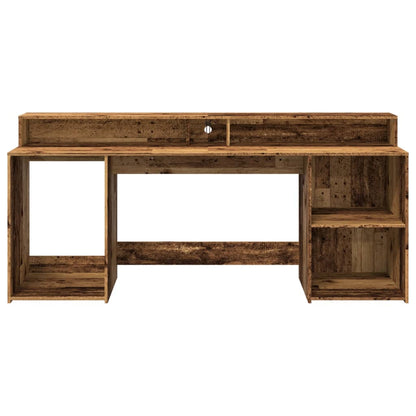 Scrivania con Luci LED Legno Antico 200x55x91 cm in Truciolato