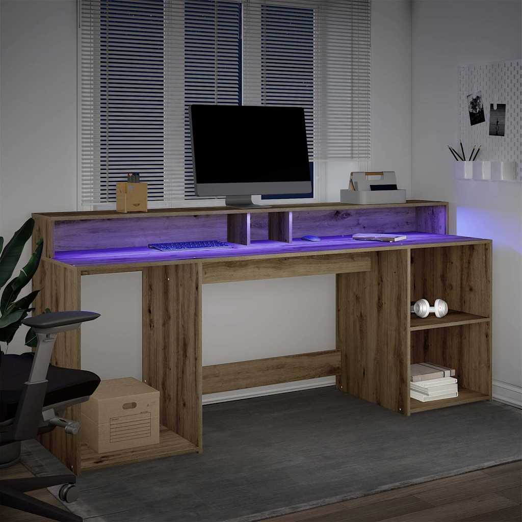 Scrivania con LED Rovere Artigianale 200x55x91 cm in Truciolato | homemem39