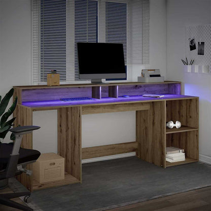 Scrivania con LED Rovere Artigianale 200x55x91 cm in Truciolato