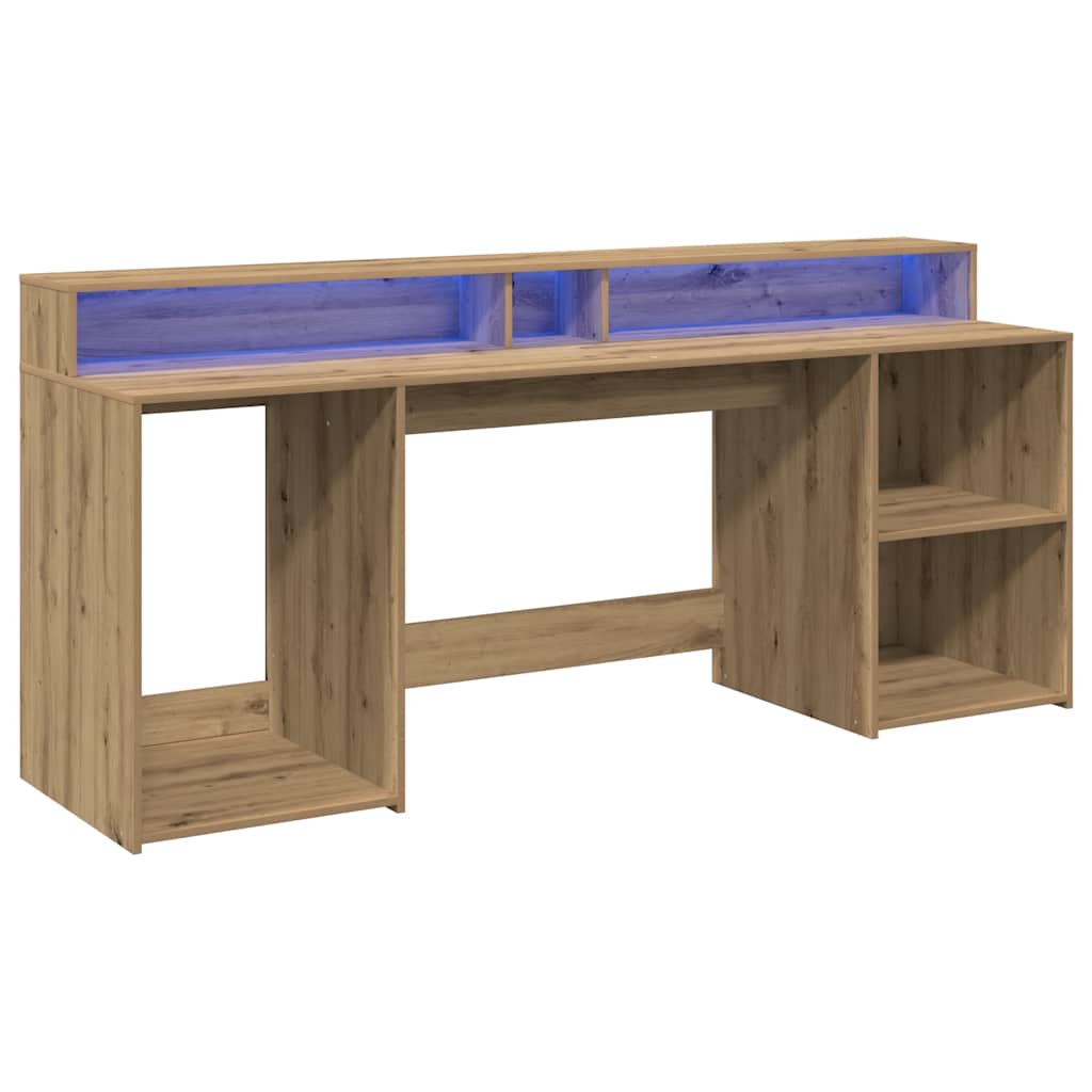 Scrivania con LED Rovere Artigianale 200x55x91 cm in Truciolato | homemem39