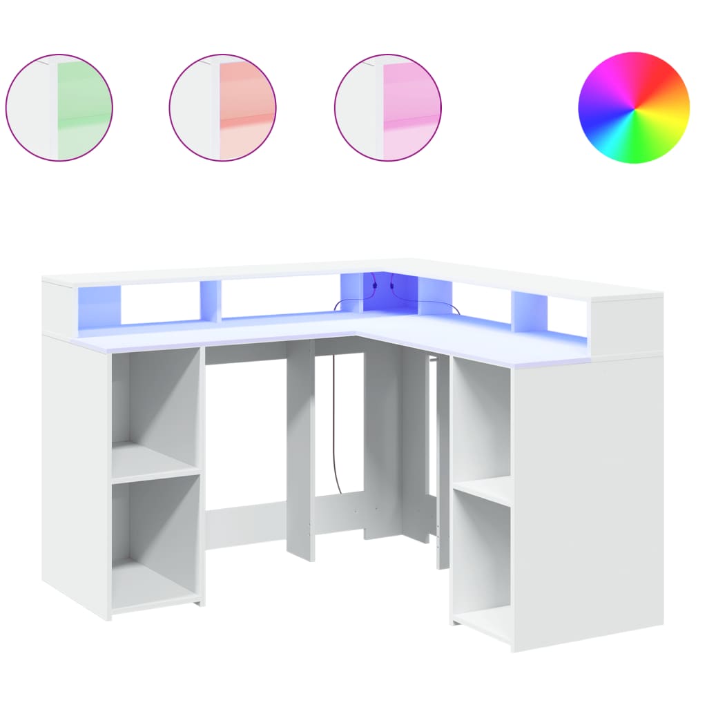 Scrivania con Luci LED Bianca 130x130x91 cm in Truciolato | homemem39