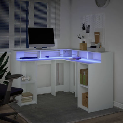Scrivania con Luci LED Bianca 130x130x91 cm in Truciolato | homemem39