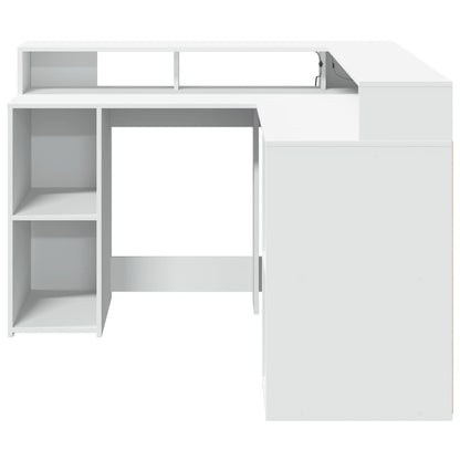 Scrivania con Luci LED Bianca 130x130x91 cm in Truciolato