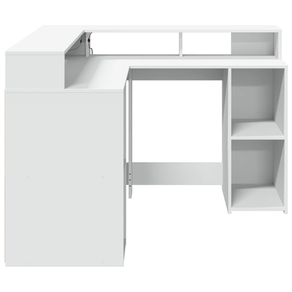 Scrivania con Luci LED Bianca 130x130x91 cm in Truciolato