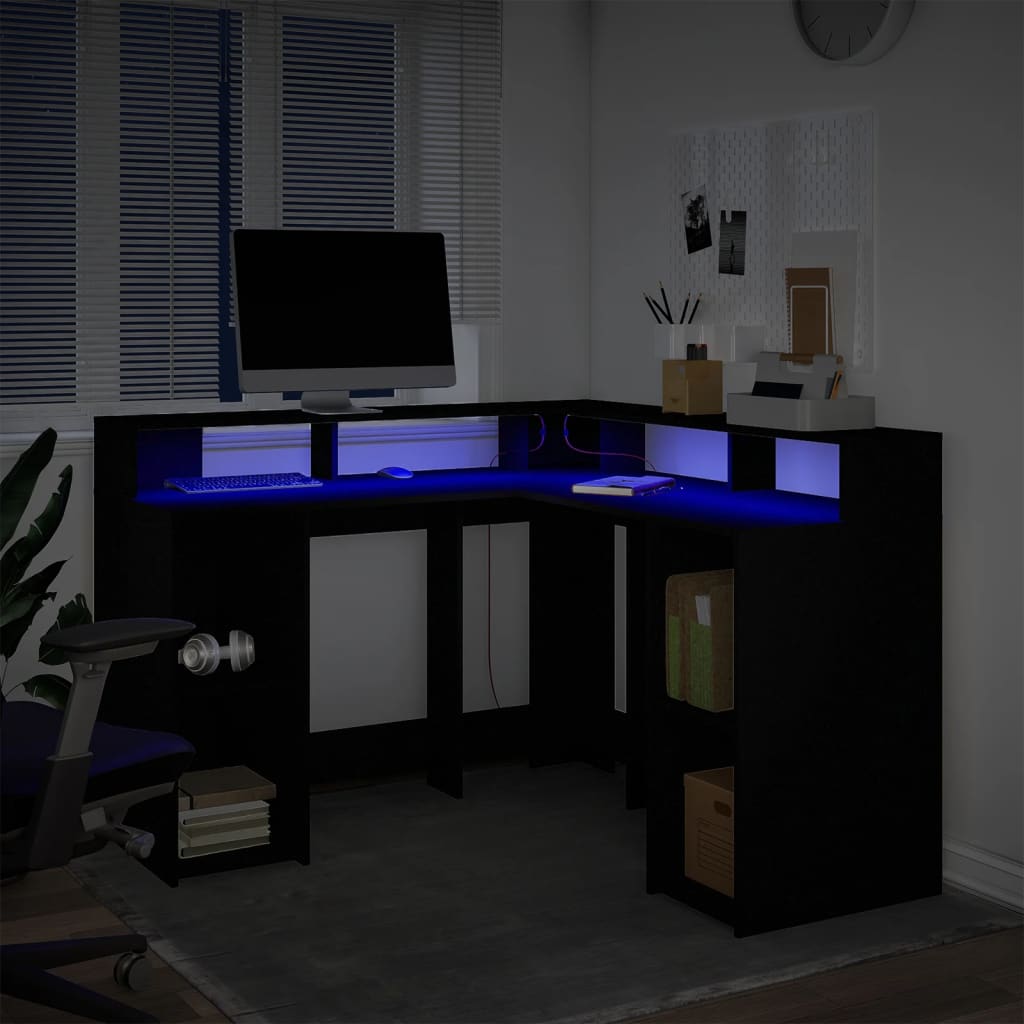 Scrivania con Luci LED Nera 130x130x91 cm in Truciolato - homemem39