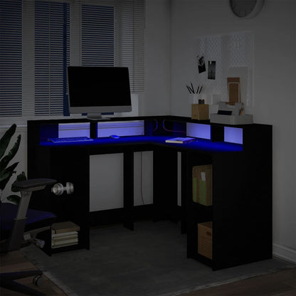 Scrivania con Luci LED Nera 130x130x91 cm in Truciolato - homemem39
