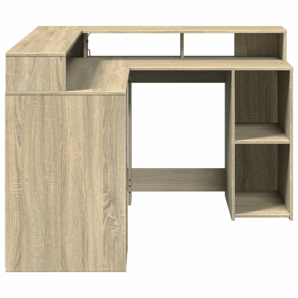 Scrivania con Luci LED Rovere Sonoma 130x130x91cm in Truciolato | homemem39