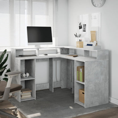Scrivania con Luci LED Grigio Cemento 130x130x91 cm Multistrato