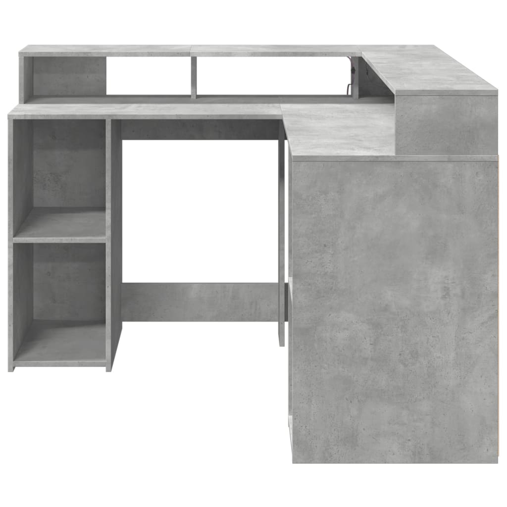 Scrivania con Luci LED Grigio Cemento 130x130x91 cm Multistrato