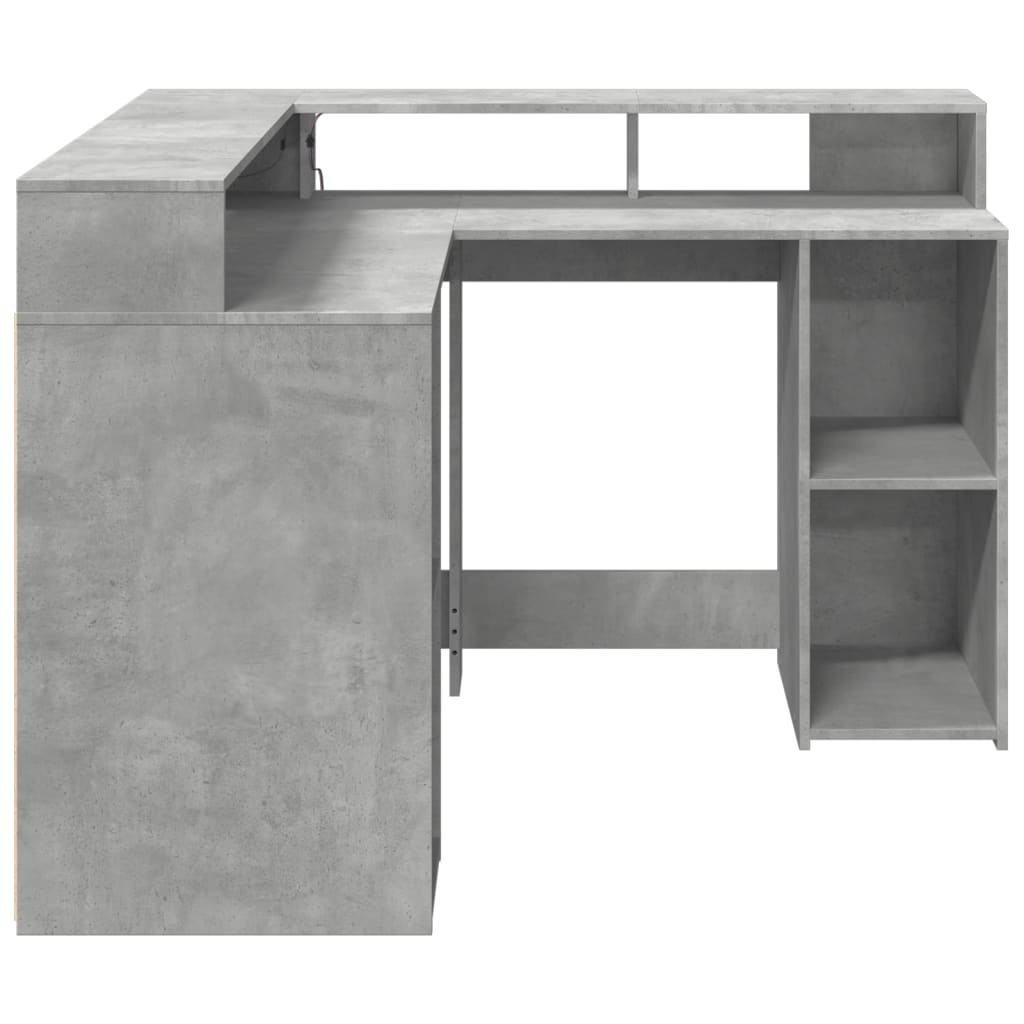 Scrivania con Luci LED Grigio Cemento 130x130x91 cm Multistrato
