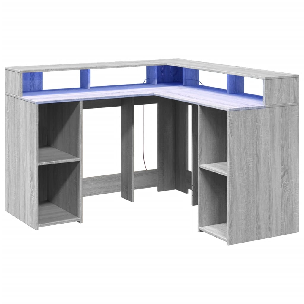 Scrivania con Luci LED Grigio Sonoma 130x130x91cm in Truciolato | homemem39