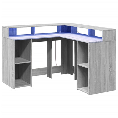 Scrivania con Luci LED Grigio Sonoma 130x130x91cm in Truciolato | homemem39