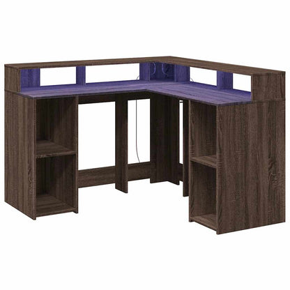 Scrivania con Luci LED Marrone Rovere 130x130x91 cm Truciolato