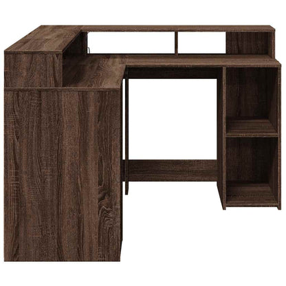 Scrivania con Luci LED Marrone Rovere 130x130x91 cm Truciolato