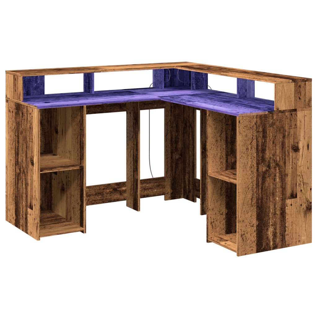 Scrivania con Luci LED Legno Antico 130x130x91 cm in Truciolato | homemem39