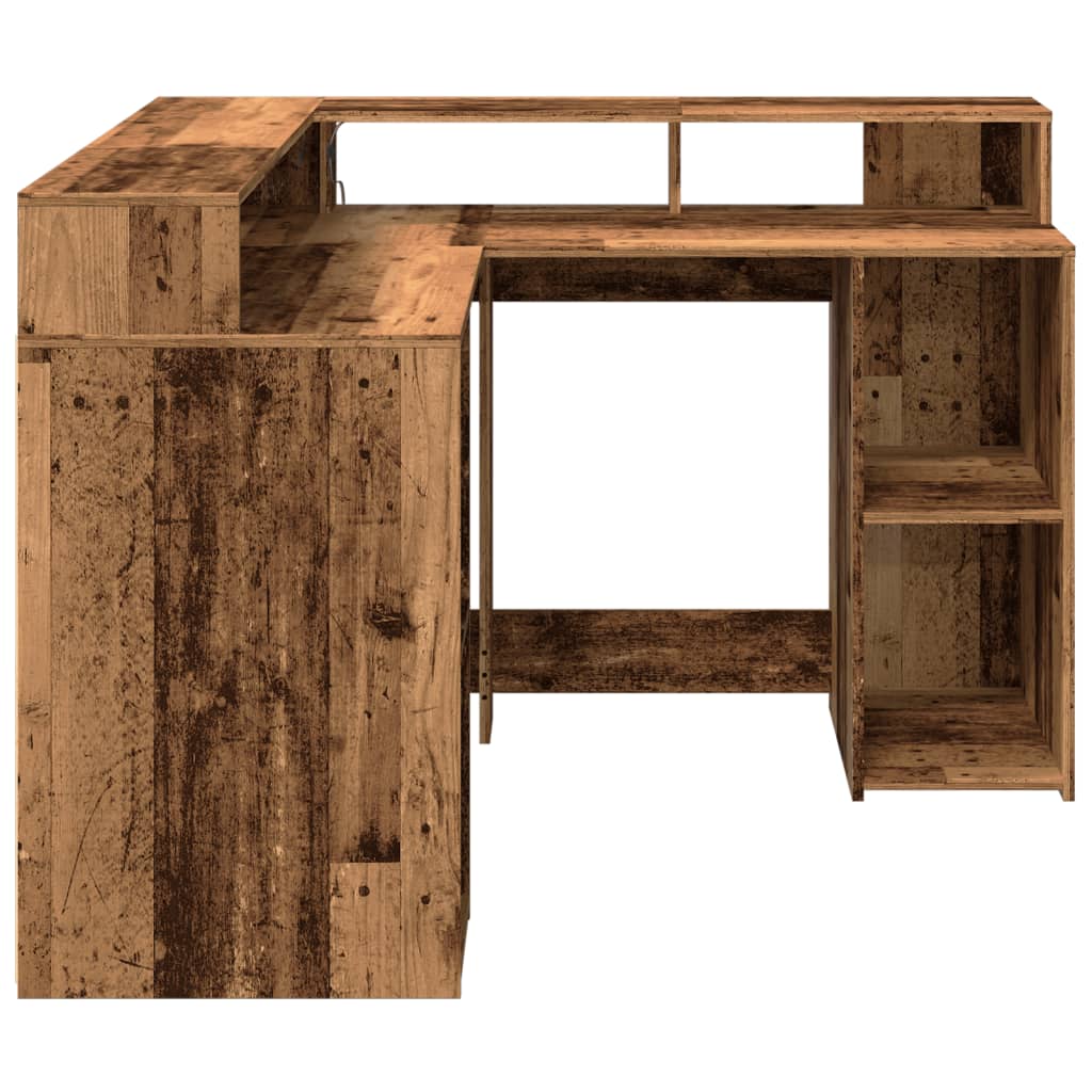 Scrivania con Luci LED Legno Antico 130x130x91 cm in Truciolato | homemem39