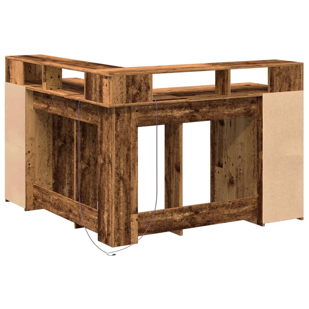 Scrivania con Luci LED Legno Antico 130x130x91 cm in Truciolato | homemem39