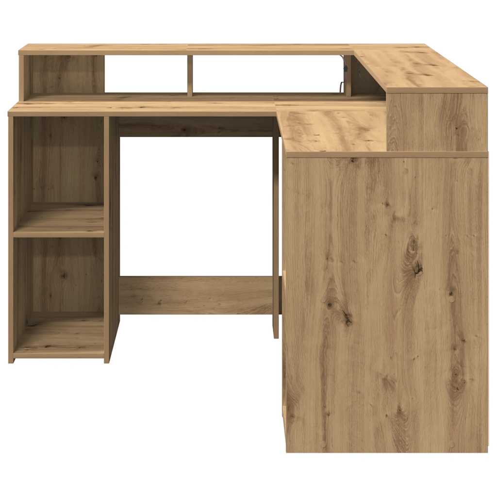 Scrivania a Luci LED Rovere Artigianale 140x55x91 cm Truciolato | homemem39