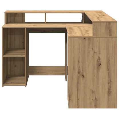 Scrivania a Luci LED Rovere Artigianale 140x55x91 cm Truciolato | homemem39
