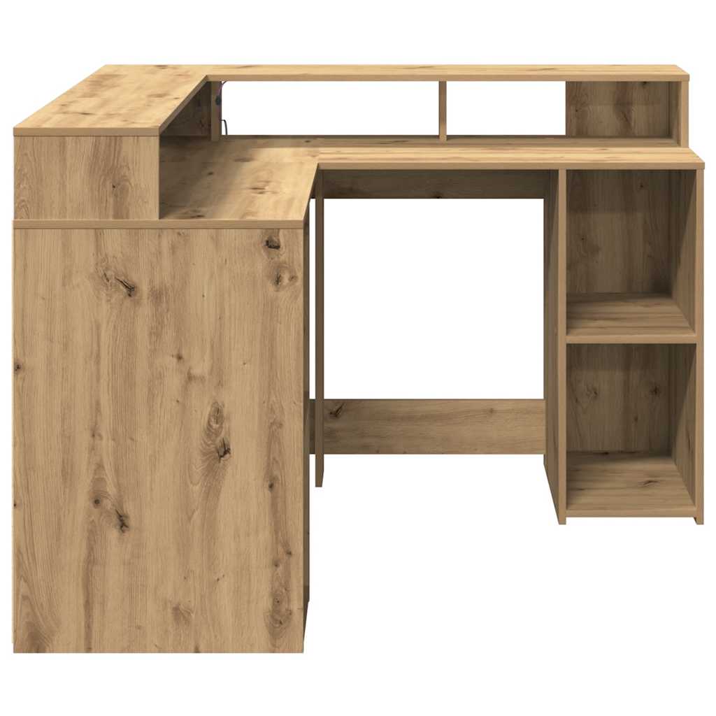 Scrivania a Luci LED Rovere Artigianale 140x55x91 cm Truciolato | homemem39