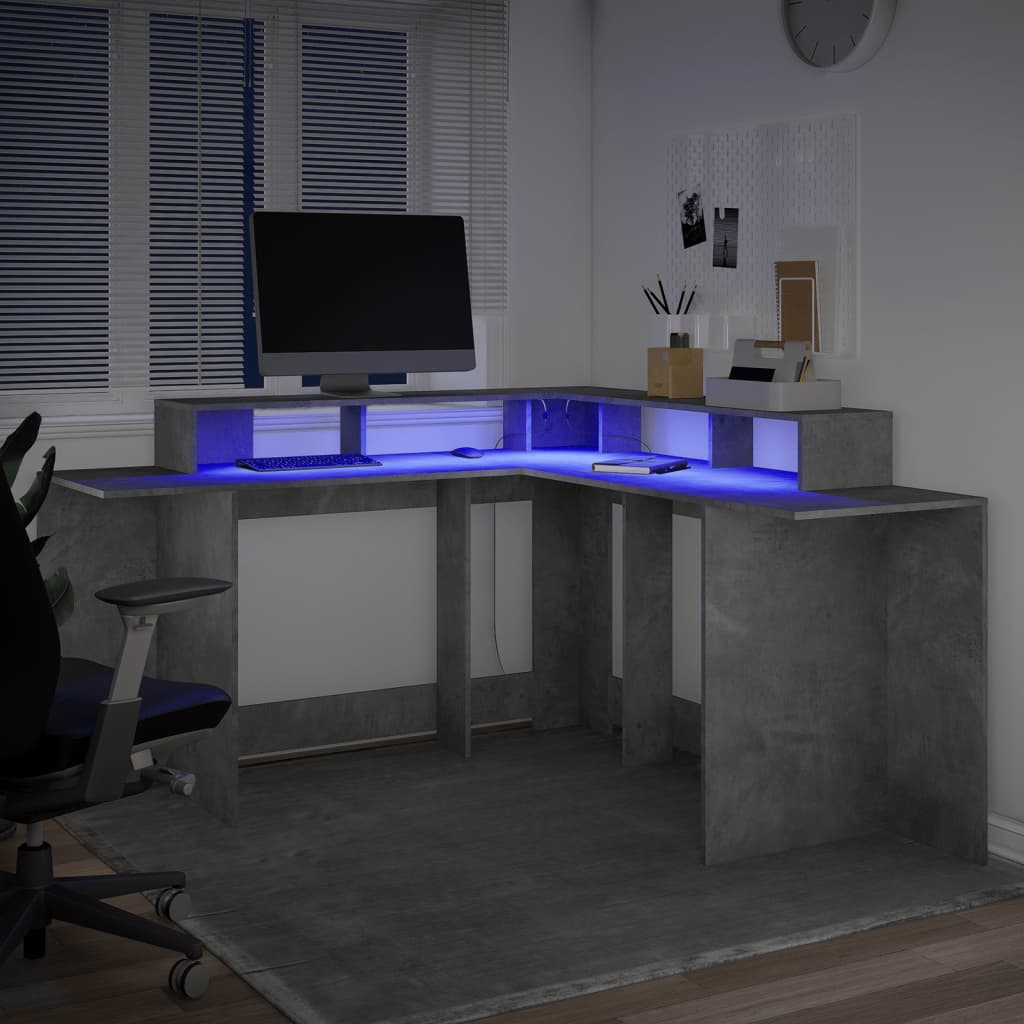 Scrivania con Luci LED Grigio Cemento 152x152x91 cm Truciolato - homemem39