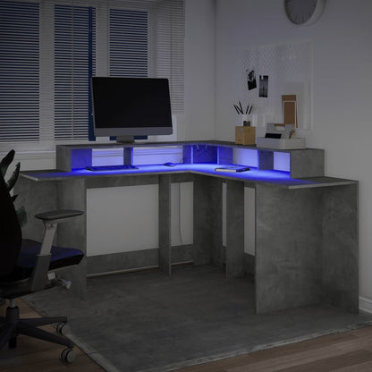 Scrivania con Luci LED Grigio Cemento 152x152x91 cm Truciolato - homemem39