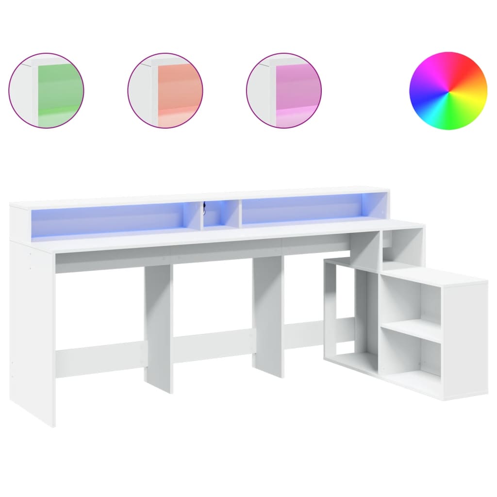 Scrivania con Luci LED Bianca 200x104x91 cm in Truciolato