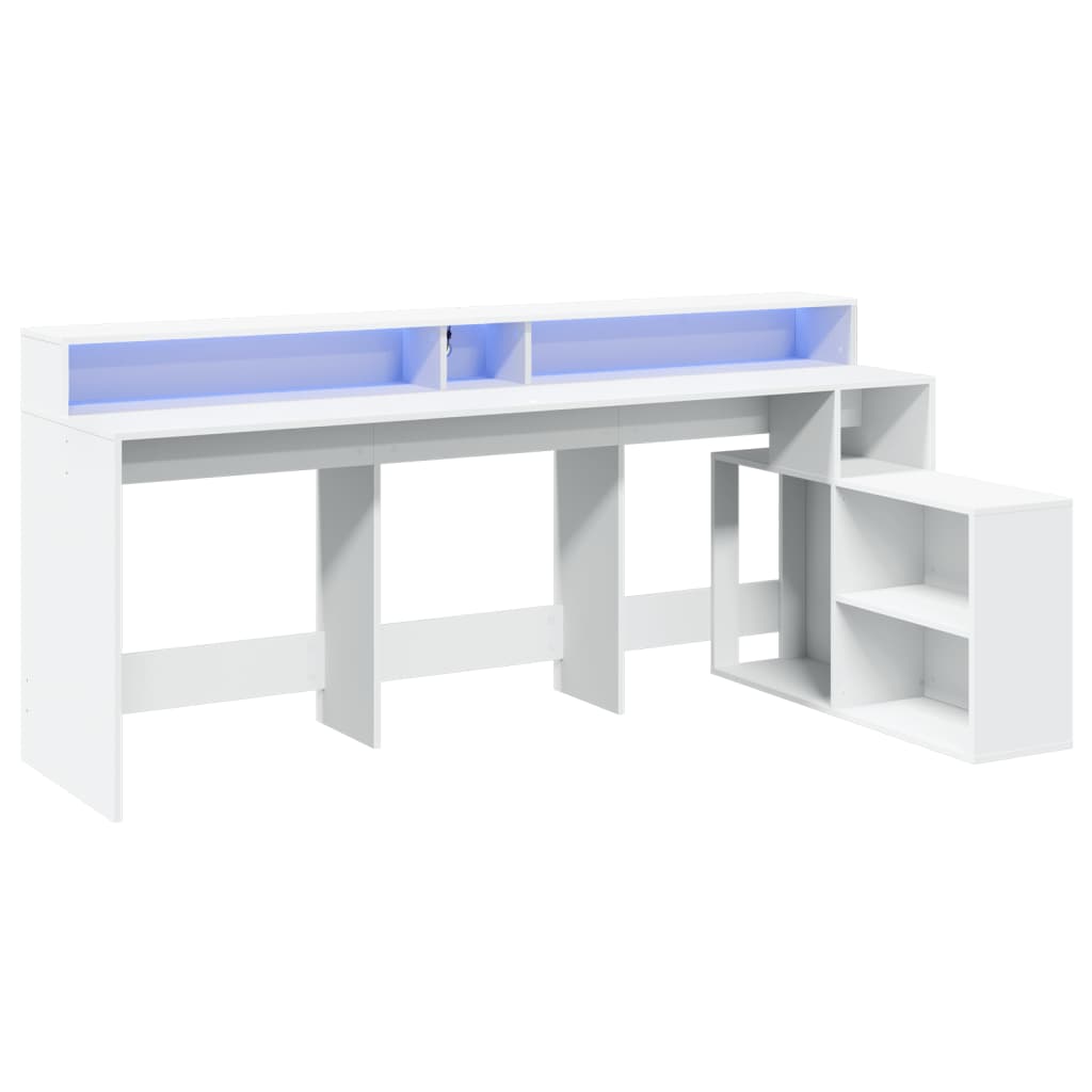 Scrivania con Luci LED Bianca 200x104x91 cm in Truciolato
