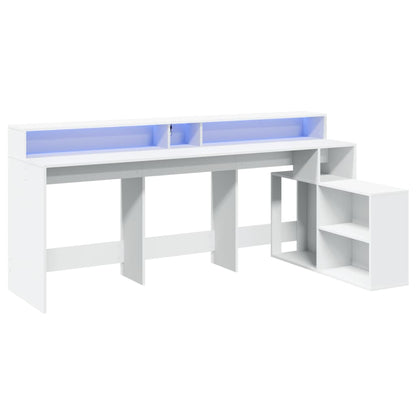 Scrivania con Luci LED Bianca 200x104x91 cm in Truciolato