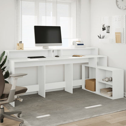Scrivania con Luci LED Bianca 200x104x91 cm in Truciolato