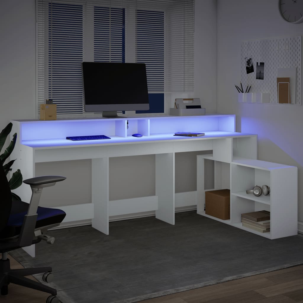 Scrivania con Luci LED Bianca 200x104x91 cm in Truciolato - homemem39