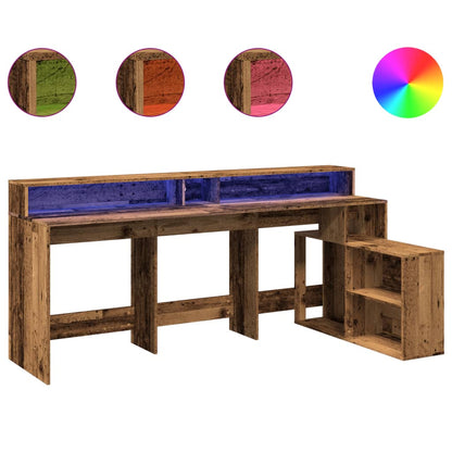 Scrivania con Luci LED Legno Antico 200x104x91 cm in Truciolato