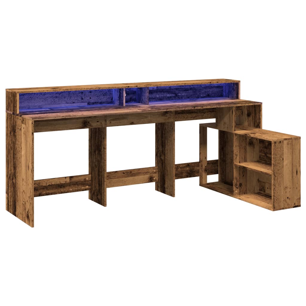 Scrivania con Luci LED Legno Antico 200x104x91 cm in Truciolato