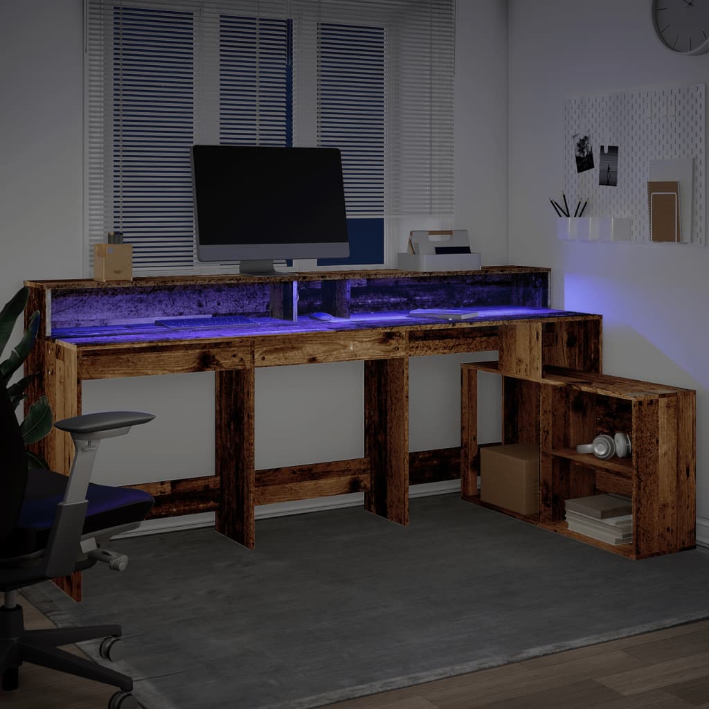 Scrivania con Luci LED Legno Antico 200x104x91 cm in Truciolato