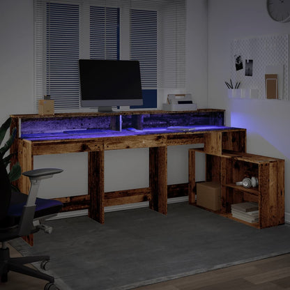 Scrivania con Luci LED Legno Antico 200x104x91 cm in Truciolato