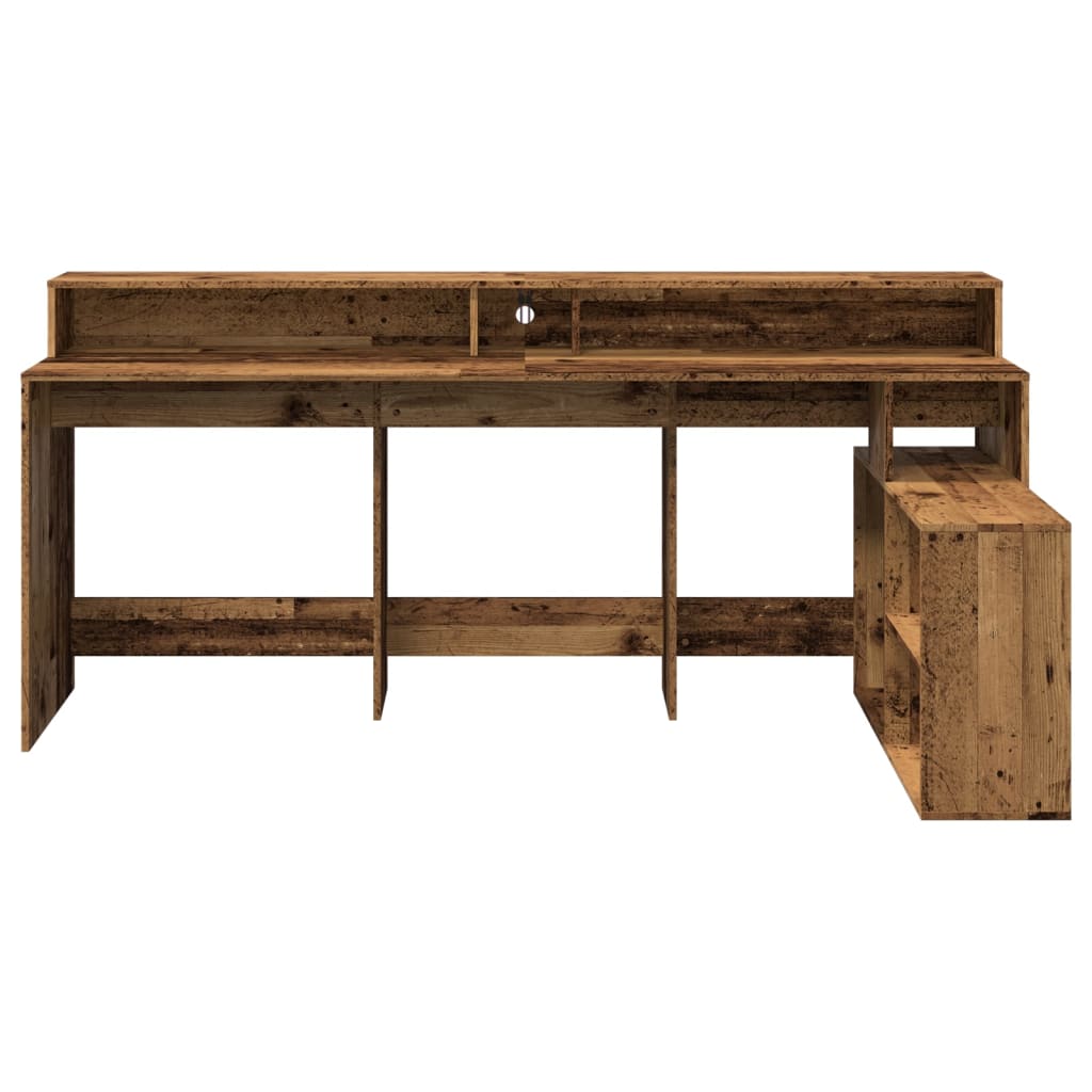 Scrivania con Luci LED Legno Antico 200x104x91 cm in Truciolato